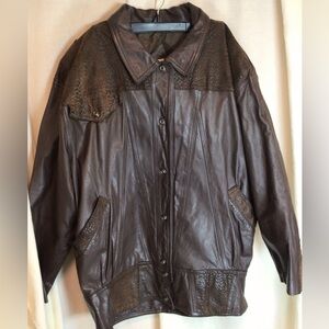 Vintage 80s Winlit Leather Bomber Jacket L Brown Oversized Retro Streetwear VGUC
